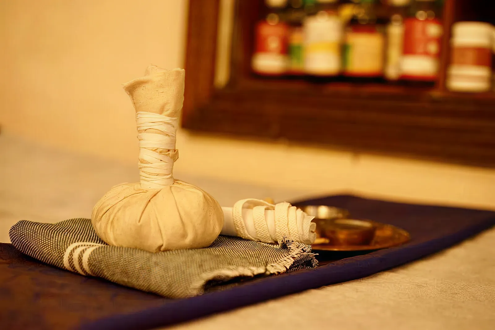 Herbal Kizhi poultice prepared during the 10-day Ayurveda training course